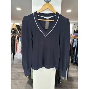 Gerard Darel Cotton V-Neck Puff Shoulder Sweater Size 3(L)